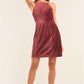 Cranberry Red Corduroy Sleeveless Square Neck Tight Fit Mini Dress