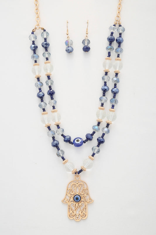 Blue Hamsa hand pendant necklace