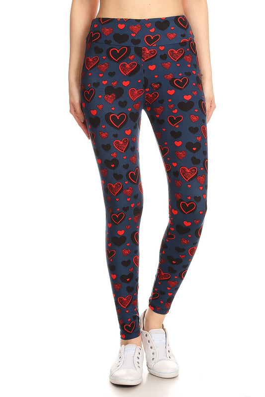 Yoga Style Banded Lined Heart Print, Full Length Leggings In A Slim Fitting Style With A Banded High Waist