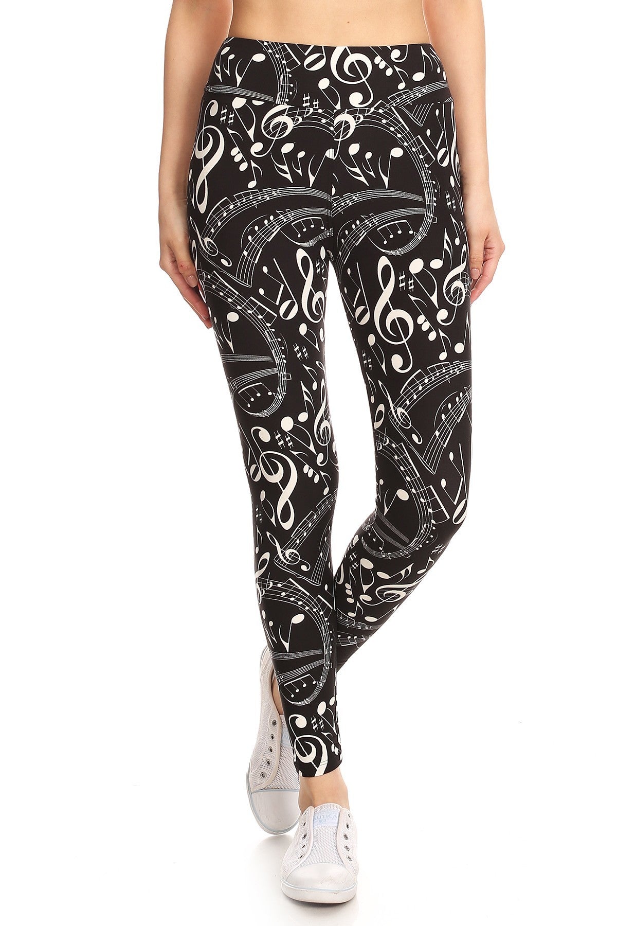 Music Note Print Leggings High Waist