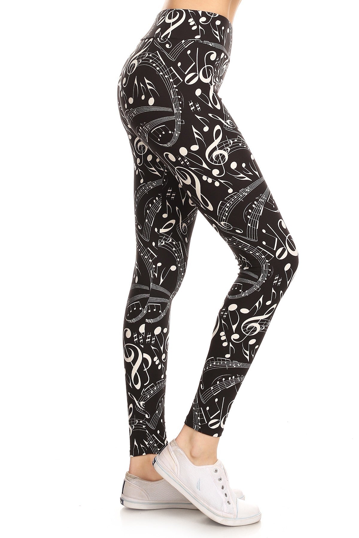 Music Note Print Leggings High Waist