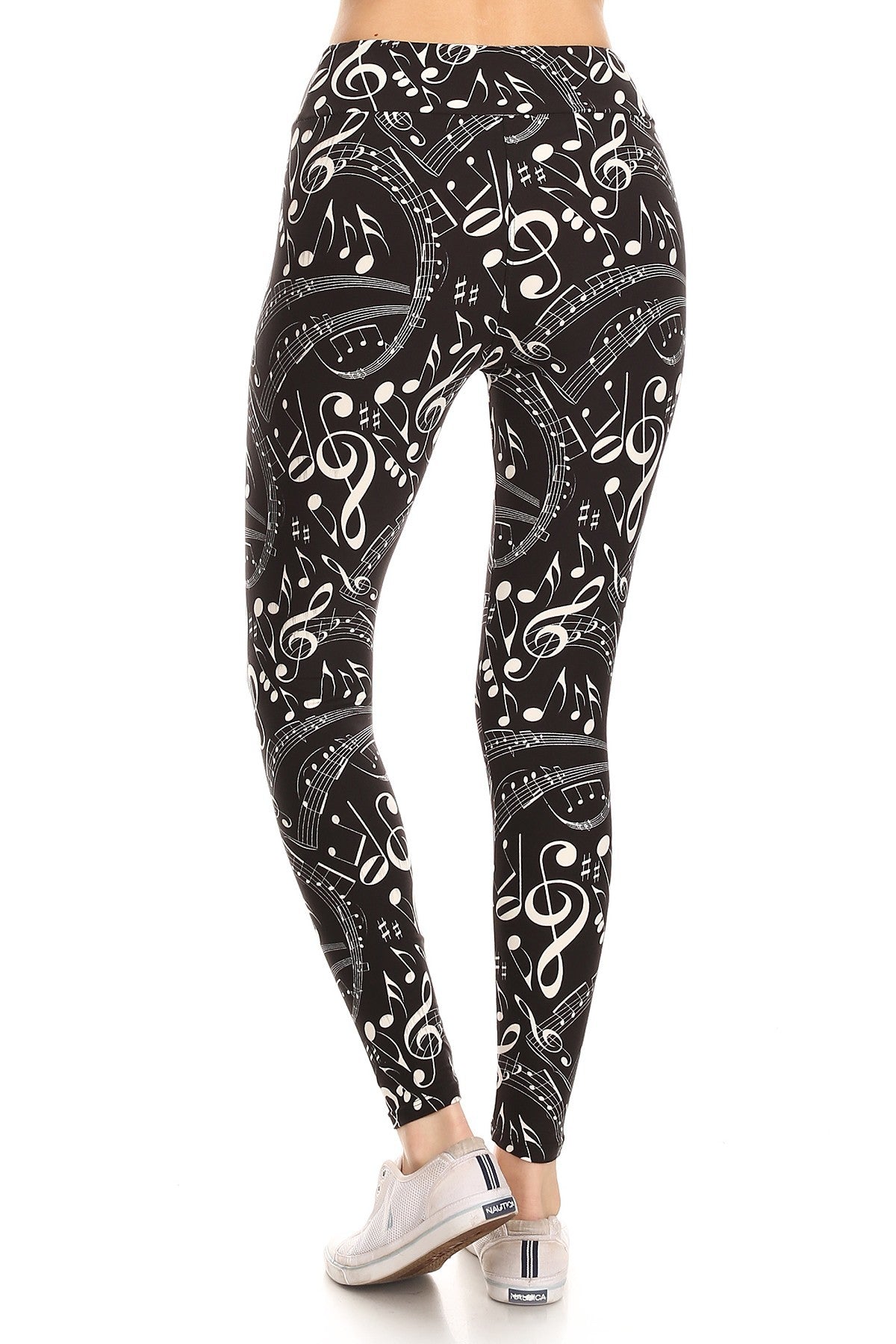 Music Note Print Leggings High Waist