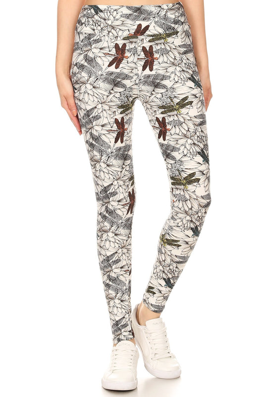 Dragonfly Print Leggings High Waist