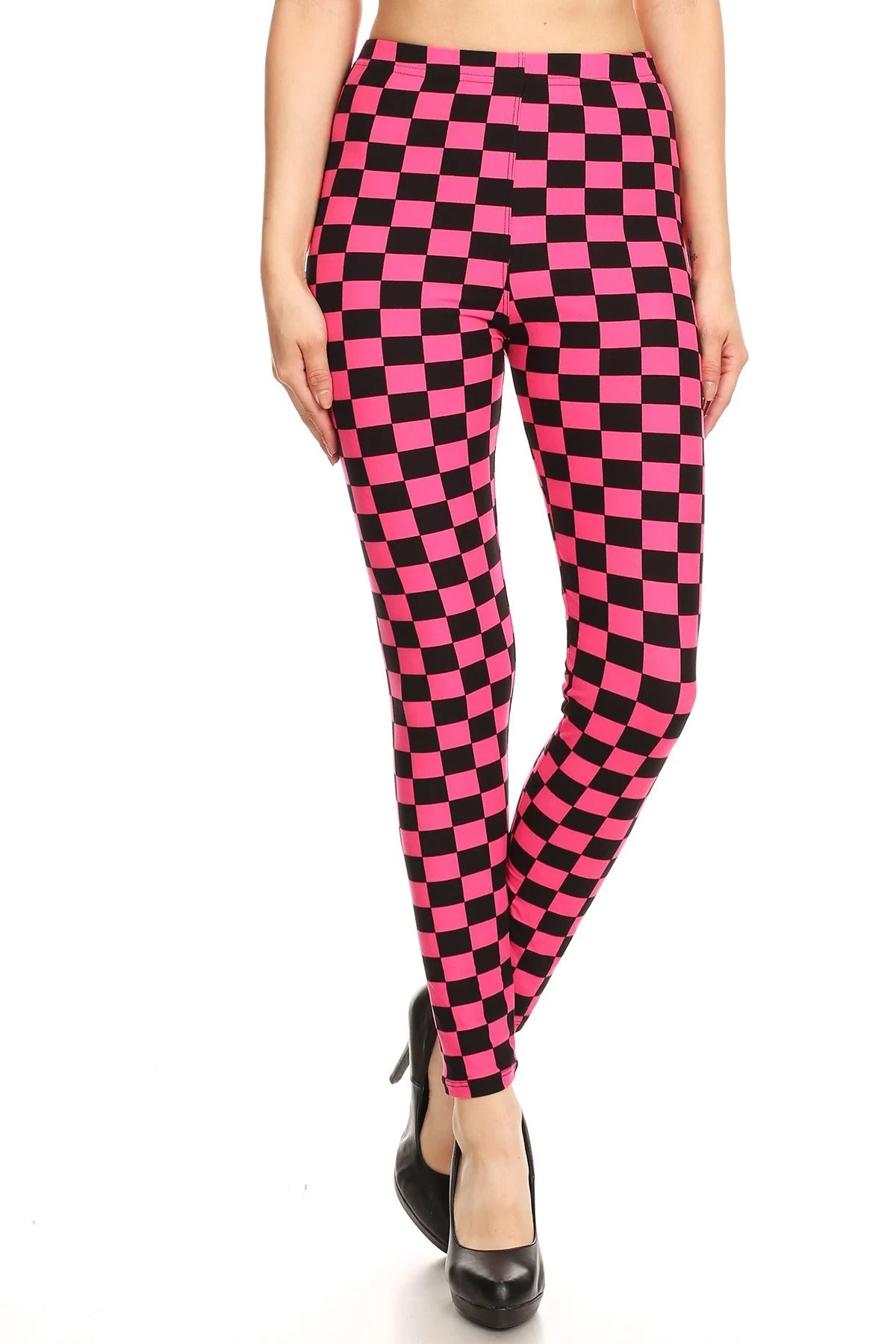 Checkered Printed Leggings High Waist