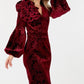 Flower Patch Flocked Velvet Fitted Midi Dress With Puff Sleeves