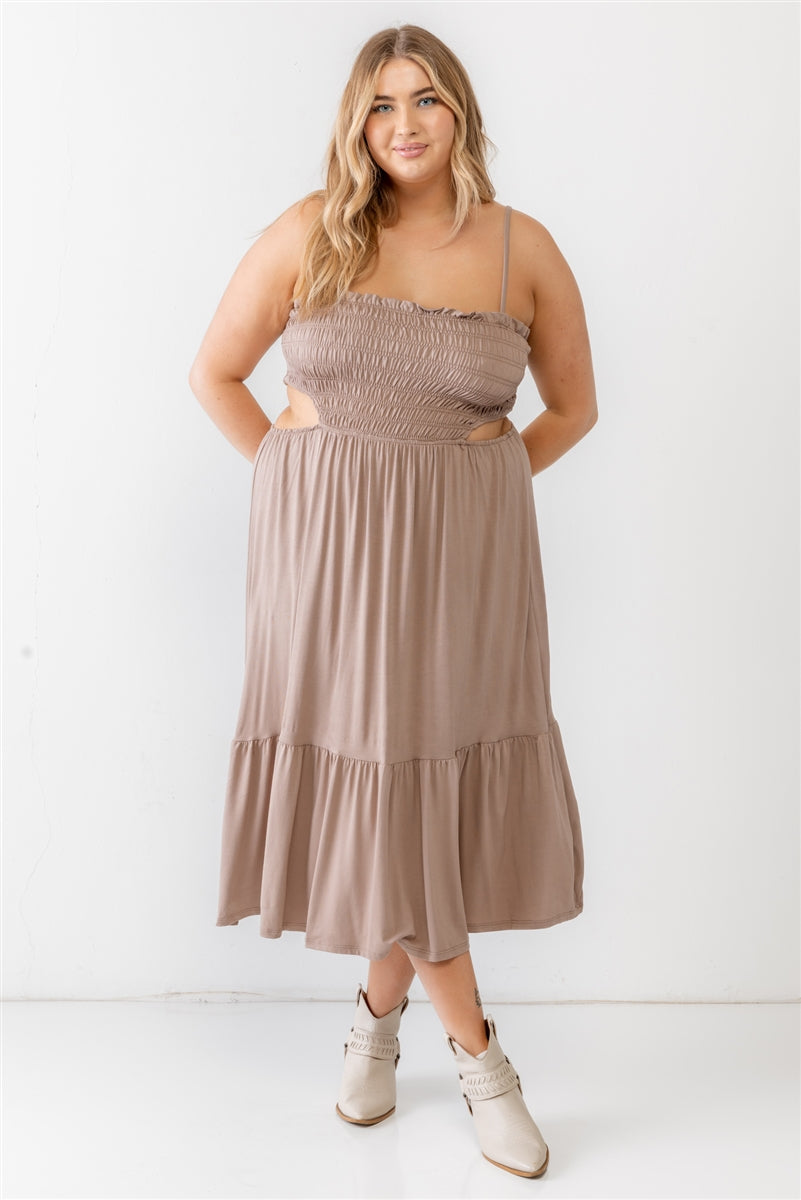 Mocha Cut-out Strappy Flare Hem Midi Dress