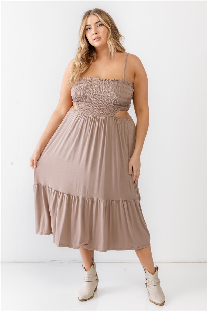 Mocha Cut-out Strappy Flare Hem Midi Dress